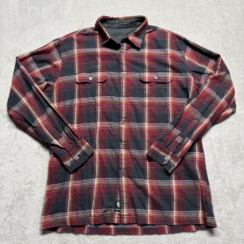 Kuhl Phantom Cotton Wool Blend Red/Black Plaid Long Sleeve Flannel Shirt Men's L